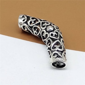 2 Sterling Silver Hollow Heart Tubes, 925 Silver Love Heart Beads, Large Hole Tubes