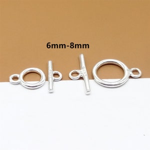5 Sterling Silver Small Toggle Clasps, Circle 6mm 8mm, 925 Silver Toggle Clasp, Bracelet Clasp, Necklace Clasp