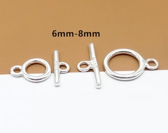 5 Sterling Silver Small Toggle Clasps, Circle 6mm 8mm, 925 Silver Toggle Clasp, Bracelet Clasp, Necklace Clasp