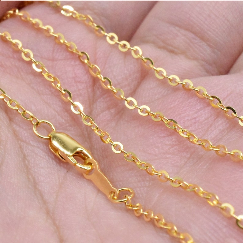 18K Gold Vermeil Style Flat Cable Chain Necklace 925 Sterling Etsy
