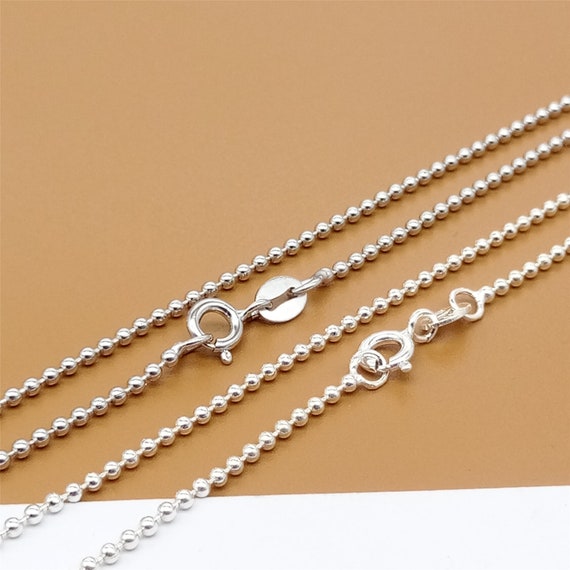Sterling Silver Bead Chain With Rhodium Plated Round Bead Ball