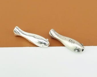 2 Sterling Silver Fish Beads 3D, 925 Silver Small Fish Tube Spacer, Sea Bead, Bracelet Spacer, Ocean Bead, Fish Bracelet Bead, Necklace Bead