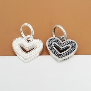 4 Sterling Silver Heart Charms 2-Sided, 925 Silver Heart Charm, Small Heart Pendant, Love Heart Charm, Necklace Charm, Bracelet Charm