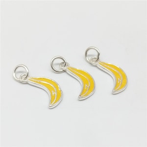 5 Sterling Silver Banana Charms Enameled, 925 Silver Enamel Banana Charms for Bracelet Necklace