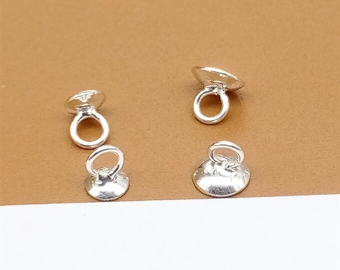 16Pcs 925 Sterling Silver Eye Pin Peg Bail Cups - 6.5x3mm Jewelry Making Findings For Half-Drilled Beads