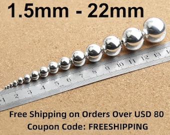 Sterling Silver Beads, Sterling Silver Seamless Round Ball Beads, 925 Silver Round Bead, Bracelet Bead, Necklace Bead 1.5mm - 22mm