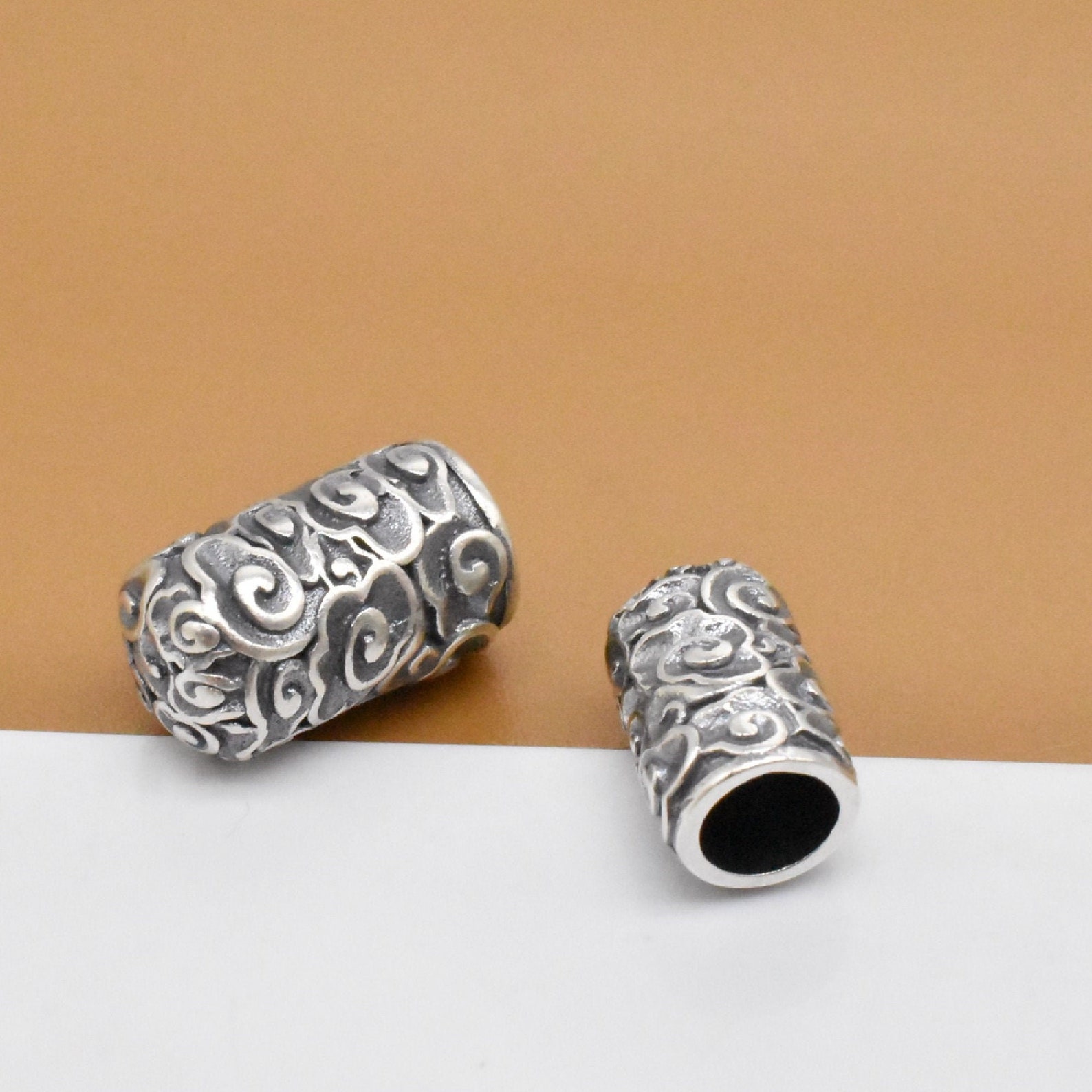 2 Sterling Silver Cord End Caps with Cloud Design 925 Silver Etsy