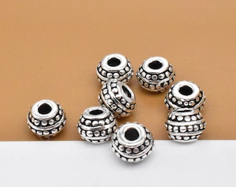 4 petites perles intercalaires en argent sterling, intercalaire tonneau, intercalaires en argent 925, perle tonneau oxydée, perle de bracelet, perle de collier 6 mm