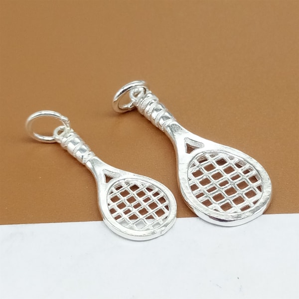 5 Sterling Silver Tennis Racket Charms, 925 Silver Tennis Racket Charms 2 Sided, Bracelet Charm, Necklace Charm