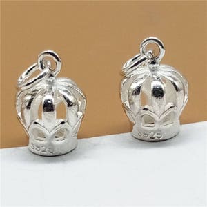 2 Charms de corona de plata de ley para collar, pulsera y pendientes. Charm de corona de plata 925, Charm de reina, Charm de corona real 3D.