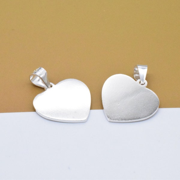 2 Sterling Silver Heart Charms 2-Sided, 925 Silver Shiny Love Heart Small Pendant, Valentines Charm, Bracelet Charm, Necklace Charm 15mm