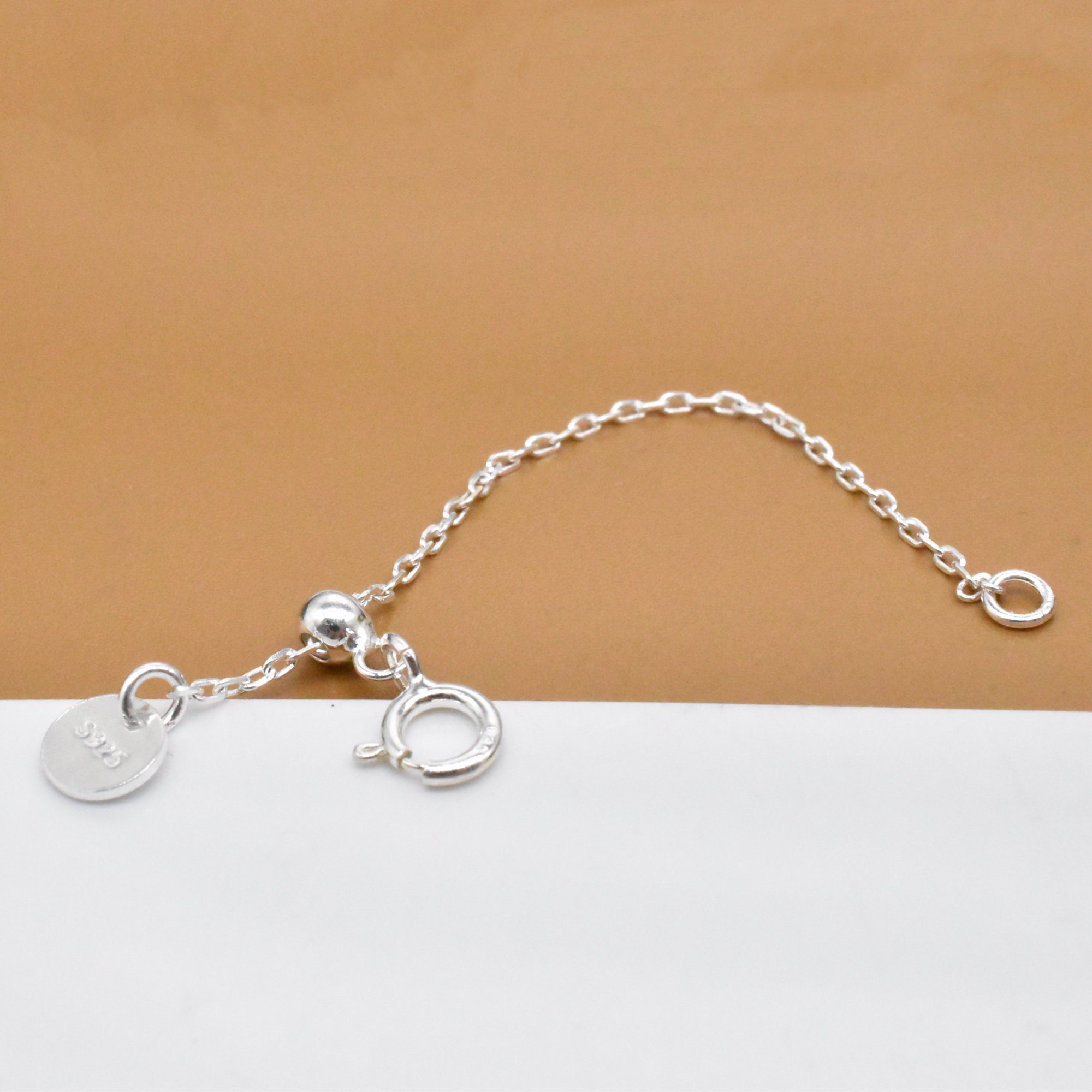 2 rallonges en argent sterling avec fermoir à ressort, rallonge de chaîne en argent 925, rallonge de chaîne torsadée avec bouchon en silicone, rallong