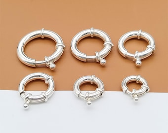 Sterling Silver Spring Clasp 10mm 12mm 14mm 16mm 18mm 20mm, 925 Silver Spring Clasp, Circle Trigger Clasp, Bracelet Clasp, Necklace Clasp