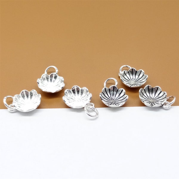 6 Sterling Silver Lotus Flower Charms, 925 Silver Small Lotus Charms for Yoga Meditation Bracelet Necklace 9mm 11mm