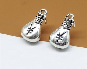 2 Sterling Silver Money Bag Charms, Bag Pendants, 925 Silver Money Bag Charm, Money Sign Symbol Charms