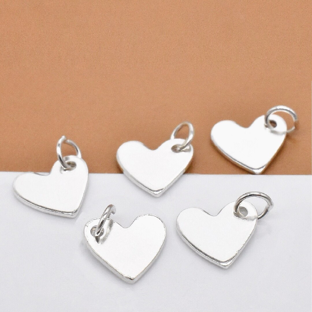 20 Sterling Silver SMALL Heart Charms Closed Ring, 925 Silver Love