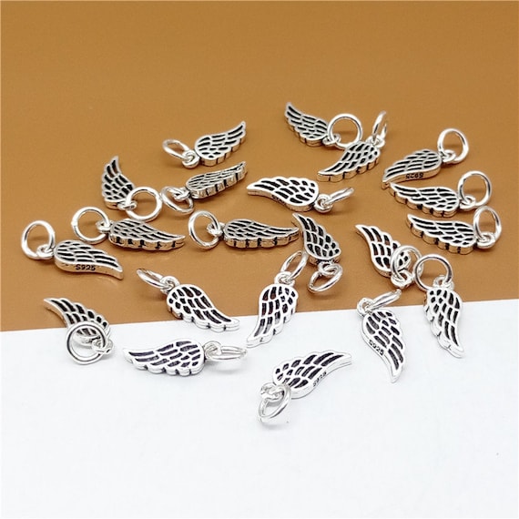 10 Sterling Silver Small Angel Wing Charms 925 Silver Hollow Wing