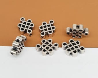 2 cuentas pequeñas de nudo sin fin de plata de ley, separador de nudo eterno de plata 925, cuenta de nudo de la suerte, cuenta festiva, cuenta para pulsera, cuenta para collar