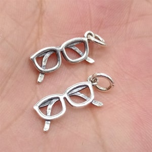 6 Sterling Silver Glasses Charms 3D, 925 Silver Glasses Charm, Oxidized Glasses, Bracelet Charm, Necklace Charm