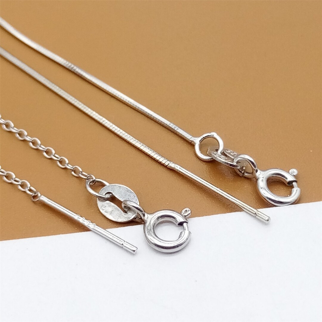 Sterling Silver Cable Chain Rhodium Plated With Pin End, 925 Silver
