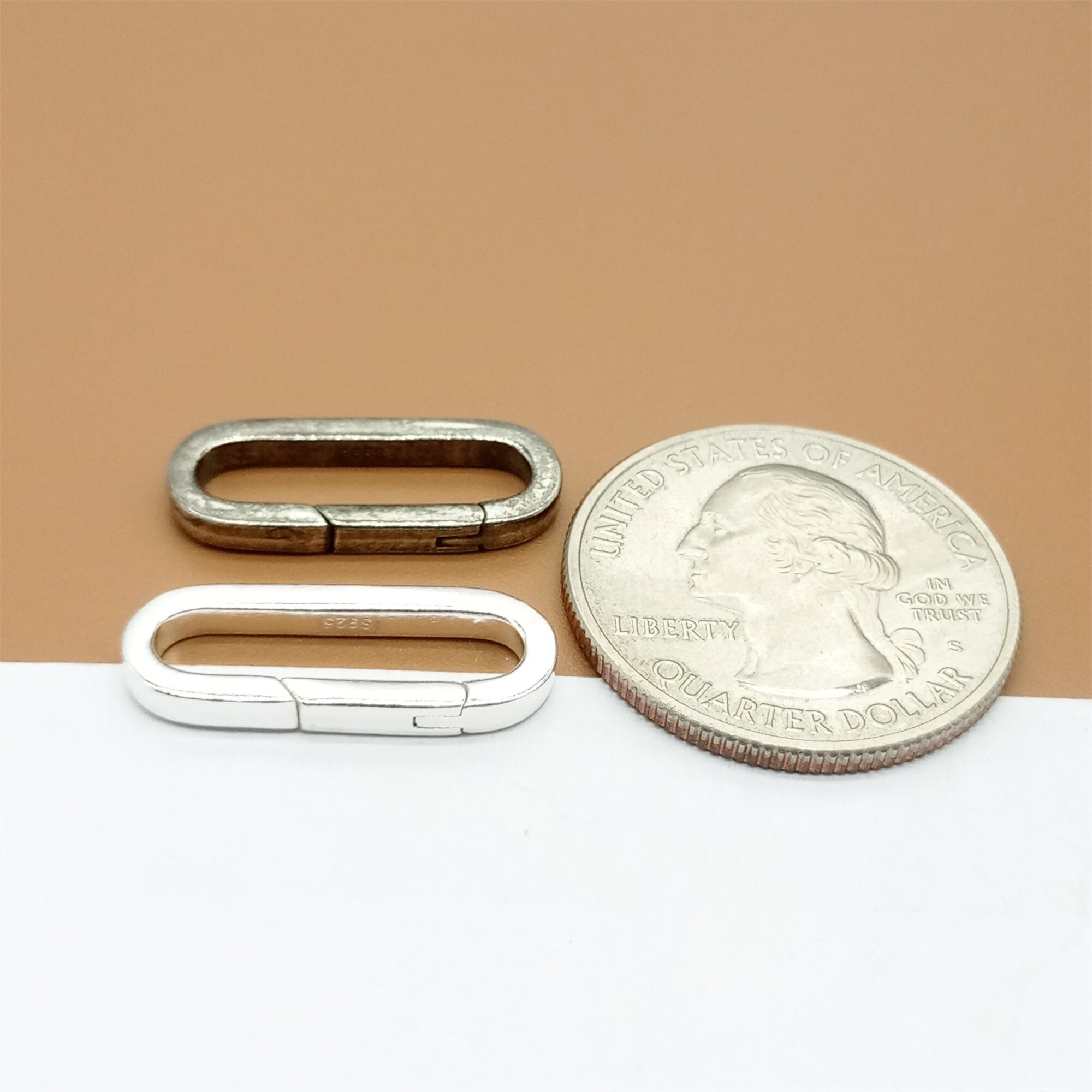 Sterling Silver Oval Clasp, 925 Silver Hinged Clasp, Oval