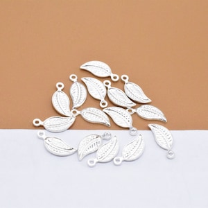 30 Sterling Silver Shiny Leaf Charms 2-Sided, 925 Silver Small Leaves Charm, Tree Charm, Nature Charm, Bracelet Charm, Necklace Charm
