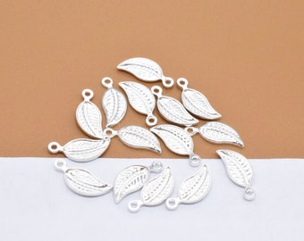 15 Sterling Silver Shiny Leaf Charms 2-Sided, 925 Silver Small Leaves Charm, Tree Charm, Nature Charm, Bracelet Charm, Necklace Charm