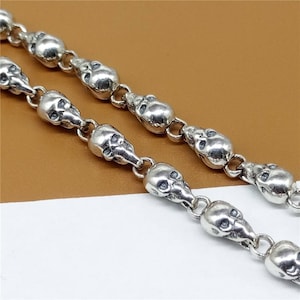 Sterling Silver Skull Chain, 925 Silver Skull Chain Necklace, Skull Head Chain Necklace 16 18 20 22 24 26 28 30 32 34 36" Inches