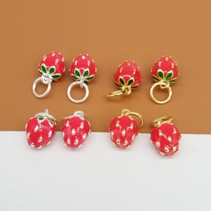2 Sterling Silver Strawberry Charms, 925 Silver Strawberry Charm, Gold Plated Fruit Charm, Small Strawberry Charm, Bracelet Necklace Charm