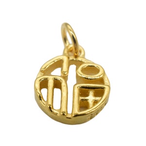 14K Gold Vermeil Style Good Fortune Charm, 925 Sterling Silver Chinese Fu Charm w/ Heavy 14K Gold Plated, Good Luck Charm, Lucky Charm