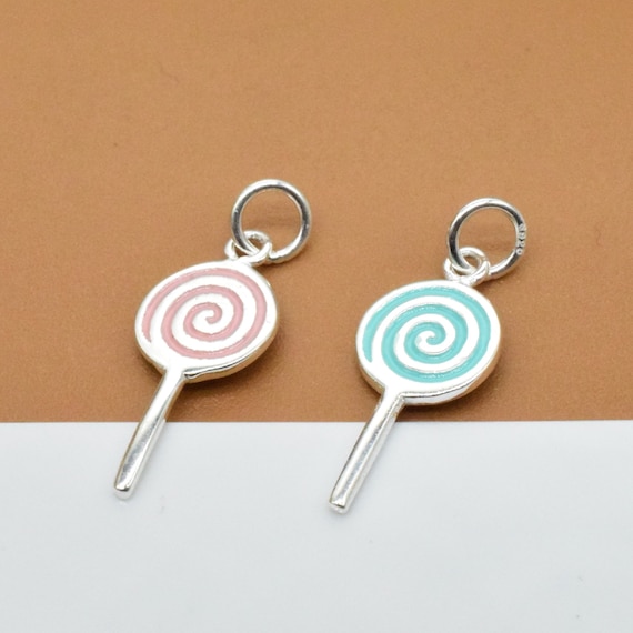 925 Sterling Silver Lollipop Charms Enameled, 925 Silver Lollipop