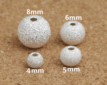 Sterling Silver Stardust Round Beads, Matte Round Beads, 925 Silver Satin Round Beads, Bracelet Bead, Necklace Bead 4mm 5mm 6mm 8mm