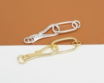 Sterling Silver Hook and Eye Clasp, 925 Silver Hook and Eye Connector, Gold Plated Oval Hook Clasp, Hook Connector, Bracelet Clasp