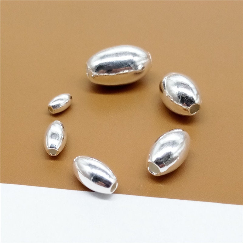 Sterling Silver Oval Beads Rice Beads Bracelet Bead Etsy