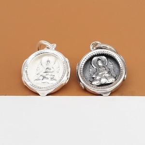 4 Sterling Silver Sitting Buddha Statue Charms, 925 Silver Taichi Small Pendant, Yin Yang Charm, Bracelet Charm, Necklace Charm