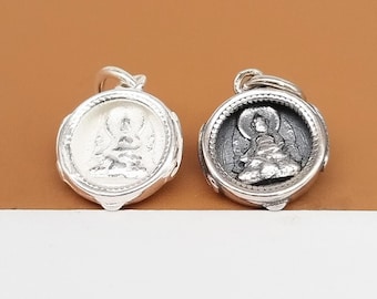 2 ciondoli a forma di statua di Buddha seduto in argento sterling, piccolo ciondolo Taichi in argento 925, ciondolo Yin Yang, ciondolo per bracciale, ciondolo per collana