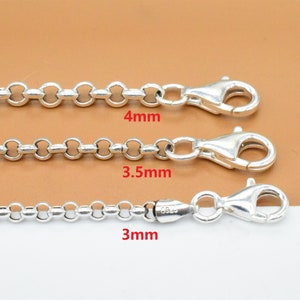 Sterling Silver Rolo Necklace Chain w/ Lobster Clasp, 925 Silver Oxidized Belcher Chain, Rolo Chain Necklace 3mm 3.5mm 4mm, 18 to 38 inches