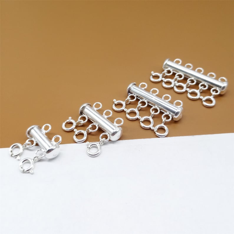 925 Sterling Silver Layered Detangler Clasp 2 3 4 5 6 7 8 Strands, Layering Necklace Clasps, Detangler Spacer Tube Clasp, Bar Clasp image 1