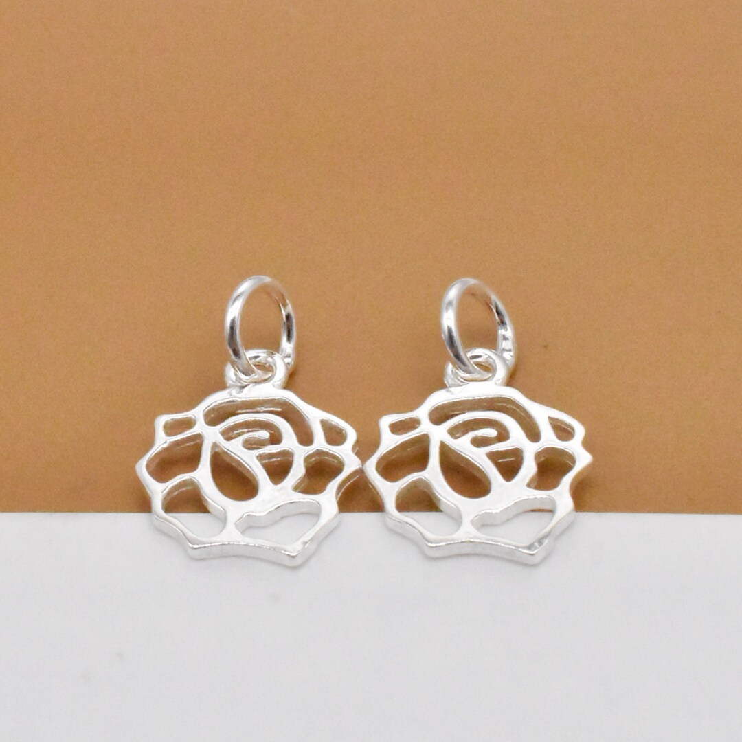 10 Sterling Silver Rose Flower Charms Cutout 2sided, 925 Silver
