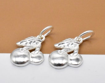 Sterling Silver Cherry Charm, Fruit Charm for Necklace Bracelet