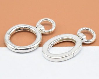 2 Sterling Silver Swivel Circle Clasp, 925 Silver Oval Push Clasp, Swivel Clasp, Push Gate Clasp, Hinged Clasp, Bracelet Necklace Clasp