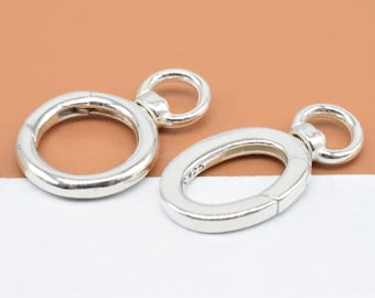 Sterling Silver Swivel Circle Clasp, 925 Silver Oval Push Clasp, Swivel Clasp, Push Gate Clasp, Hinged Clasp, Bracelet Necklace Clasp