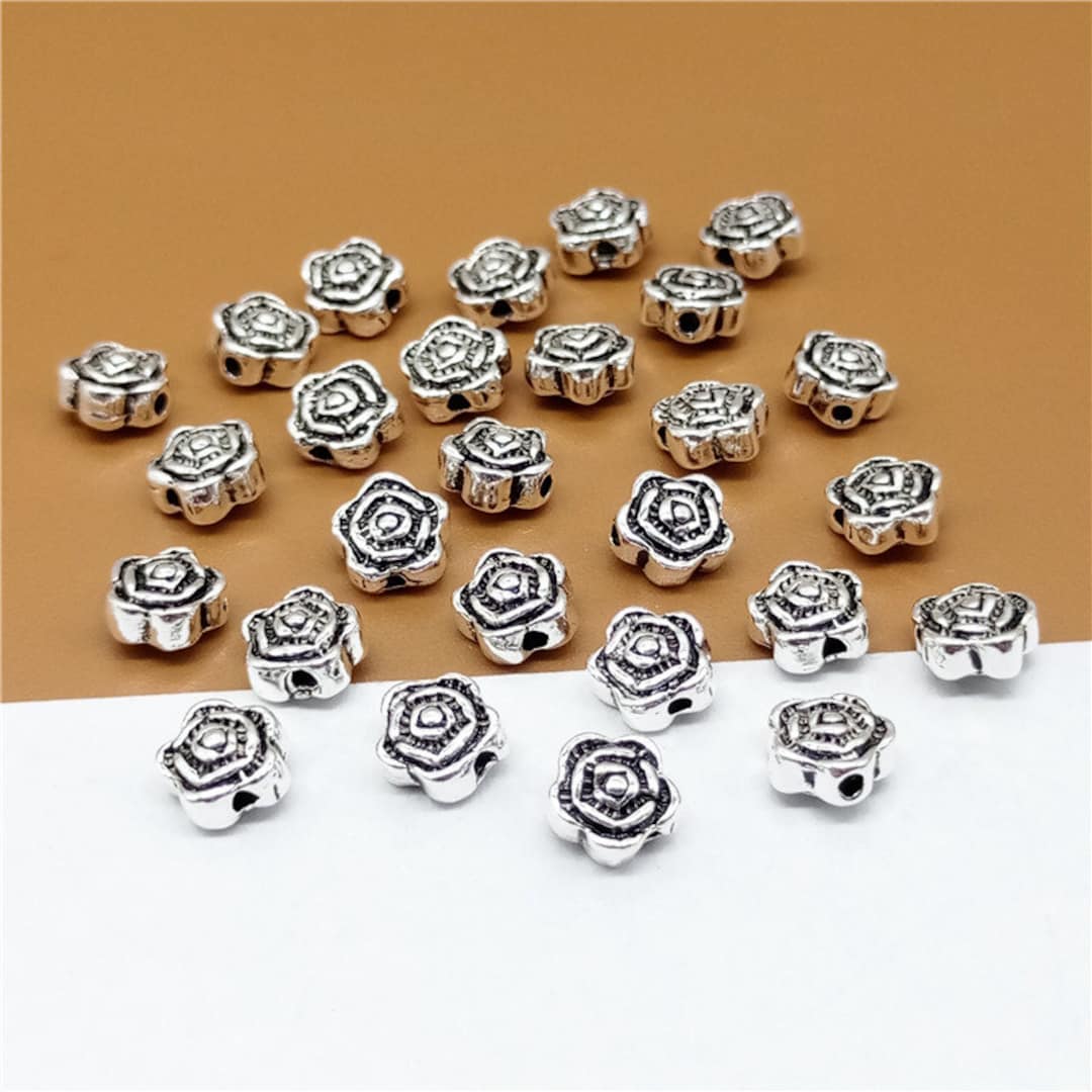 10 Sterling Silver Rose Flower Beads 2sided, 925 Sterling Silver Rose