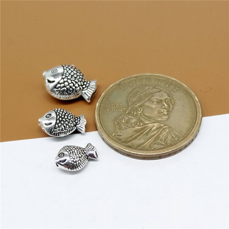 5 Sterling Silver Fish Beads Bracelet Bead Necklace Bead Etsy