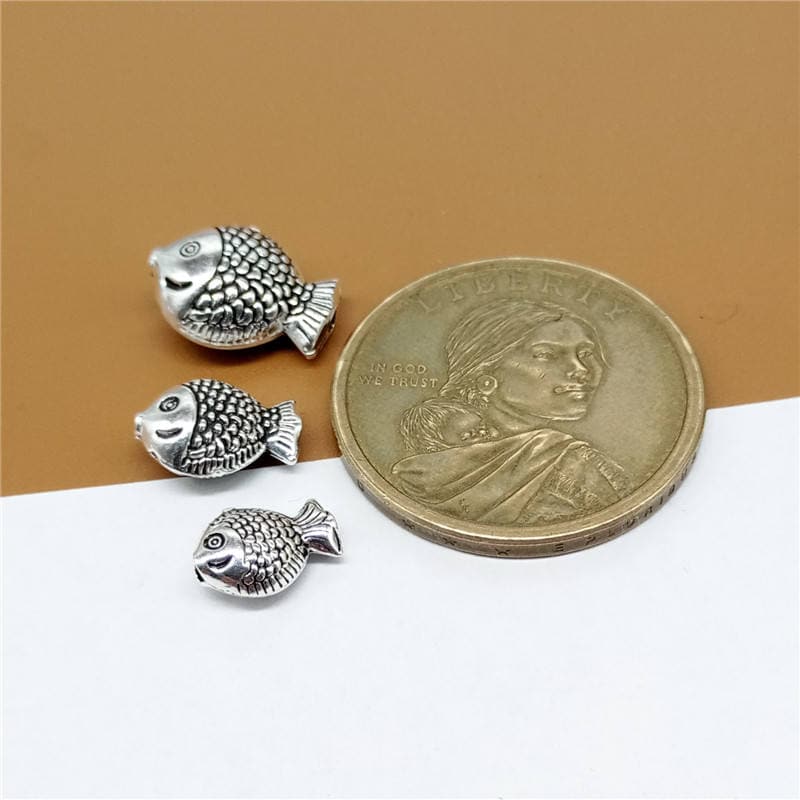 5 Sterling Silver Fish Beads Bracelet Bead Necklace Bead Etsy