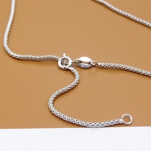 Sterling Silver Popcorn Chain w/ Rhodium Plated, 925 Silver Popcorn Chain, Tarnish-free Necklace Chain, Adjustable Chain 1.5mm 18&quot;