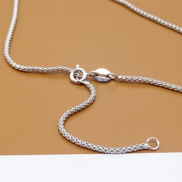 Sterling Silver Popcorn Chain w/ Rhodium Plated, 925 Silver Popcorn Chain, Tarnish-free Necklace Chain, Adjustable Chain 1.5mm 18"