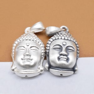990 Fine Silver Buddha Pendant, Sterling Silver Buddha Charm, Buddhism Buddhist Pendant, Buddha Head Charm, Gifts for Buddhist, LIGHT WEIGHT