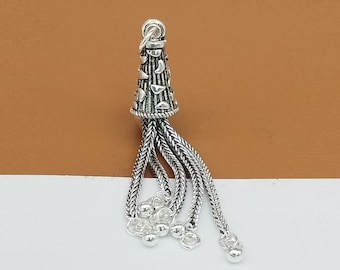 Sterling Silver Tassel Charm For Sterling Silver Tassel Necklace, Wheat Chain Tassel, 925 Silver Tassel Charm, Bali Tassel