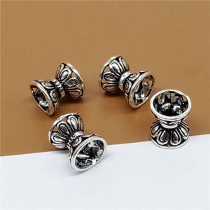 4 Sterling Silver Double Bead Caps, 925 Silver Doulbe Bead Caps, Bead Spacers, Spacer Caps, Bracelet Bead Spacer 9mm